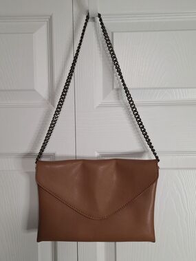 J. Crew Brown Cognac Envelope Crossbody with Chain Strap
